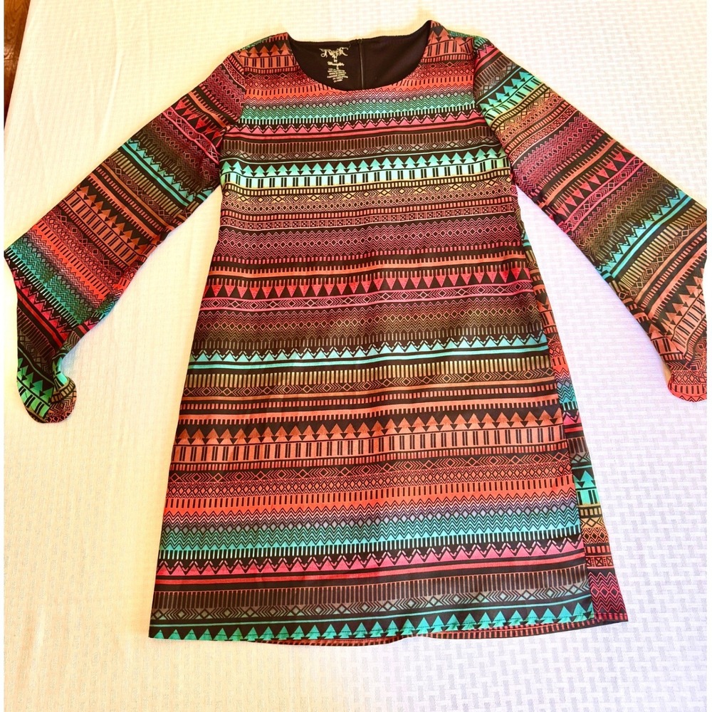 Rock 47 by Wrangler Womens Tribal Print Bell Sleeve Boho Western Dress Small